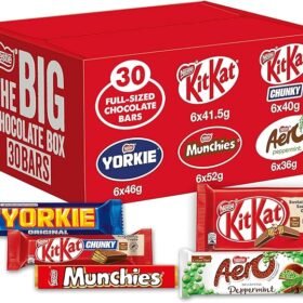 Nestlé The Big Chocolate Box, 30 x Chocolate Bars – KitKat, KitKat Chunky, Yorkie, Aero, Munchies – Sharing Gift, 1.3kg