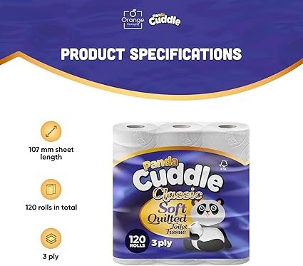 61tCRvl6mBL._AC_SX425_ Panda Cuddle 3‑Ply Quilted Toilet Paper-Pack of 120 - Image 1